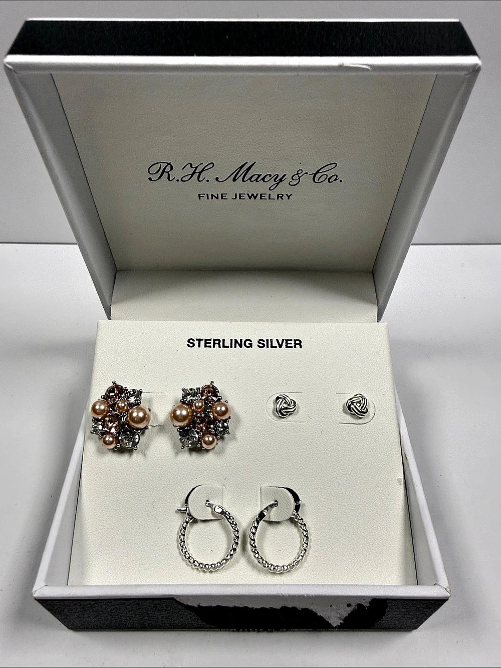 R.H. Macy & Co. Sterling Silver Metal Boxed Set 3 Ball Lvknt. Sterling Silver